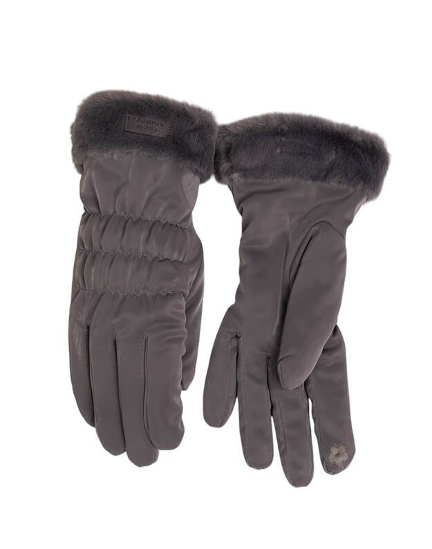Elegantiškos Pilkos Žieminės Pirštinės Moterims KM22 Elegantiškos Pilkos Žieminės Pirštinės Moterims KM22