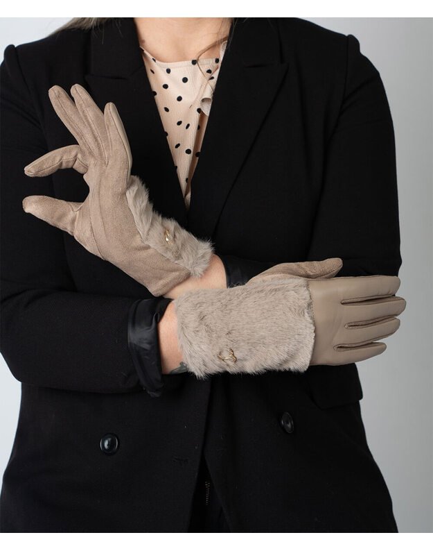 Moteriškos Smėlio Spalvos Pirštinės Su Pašiltinimu Liečiamam Ekranui MB320