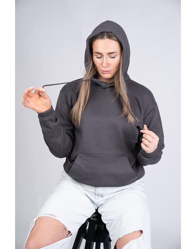 Megztinis su gobtuvu, oversize, pilkas MM023 1