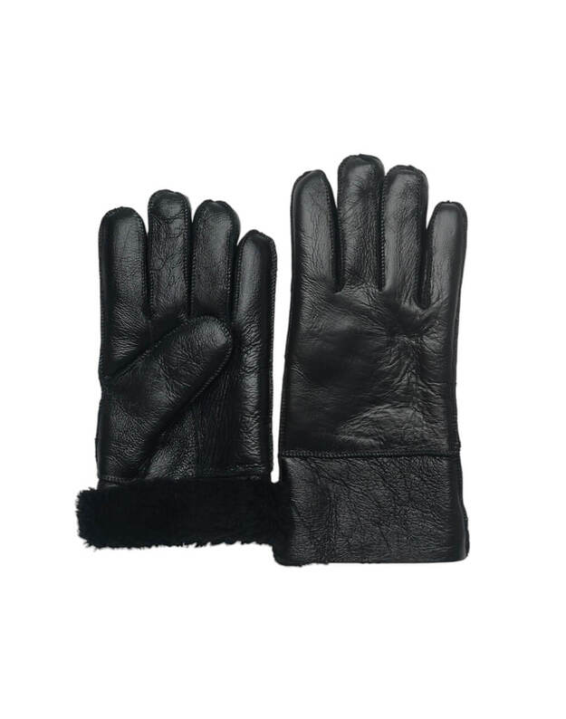 Men's black warm fur gloves VK79