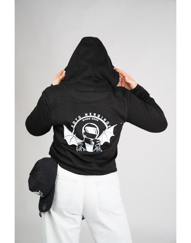 Džemperis su gobtuvu ir užtrauktuku, oversize, juodas MM026