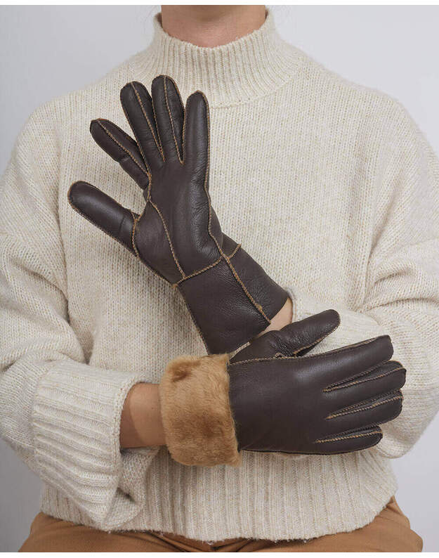 Brown Fur Gloves For Women MKP04