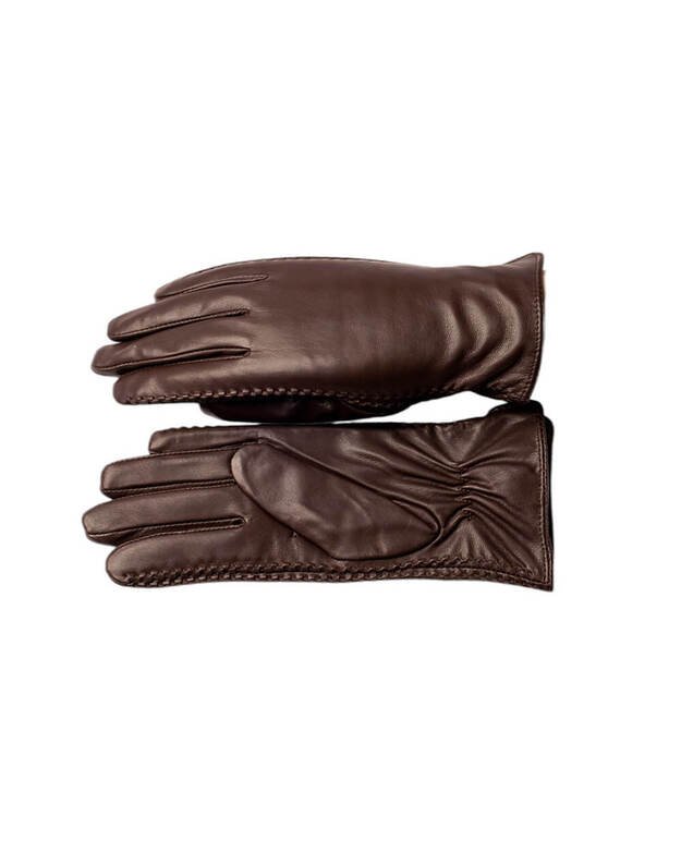 Moteriškos Rudos Natūralios Ožkos Odos Pirštinės Su Vilnoniu Pamušalu MOVZ12 2