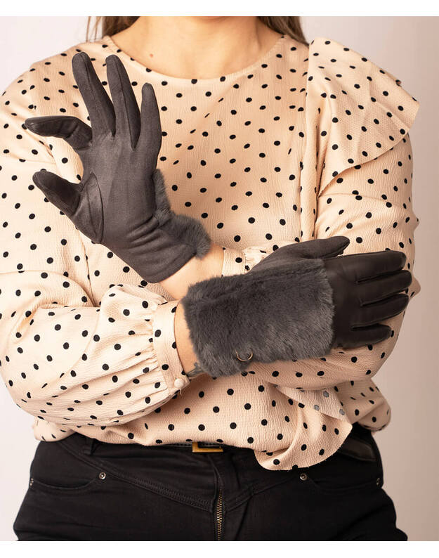 Moteriškos Pilkos Pirštinės Su Pašiltinimu Liečiamam Ekranui MB324