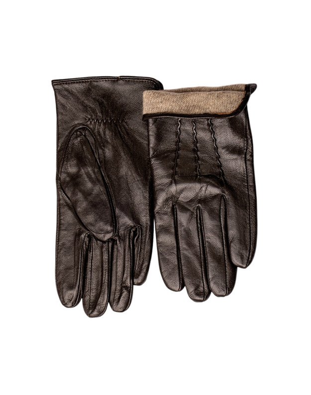 Vyriškos Rudos Natūralios Odos Pirštinės Su Vilnoniu Pamušalu VO89