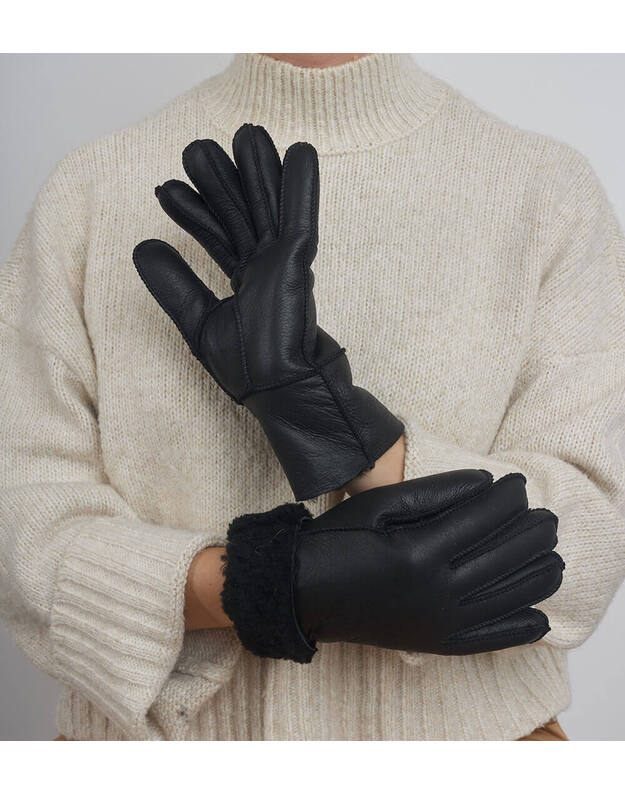 Sieviešu melni silti kažokādas cimdi MKP06