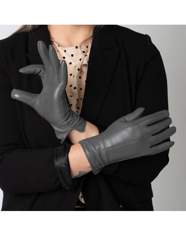 Moteriškos Pilkos Natūralios Ožkos Odos Pirštinės Su Vilnoniu Pamušalu MOVZ03 1