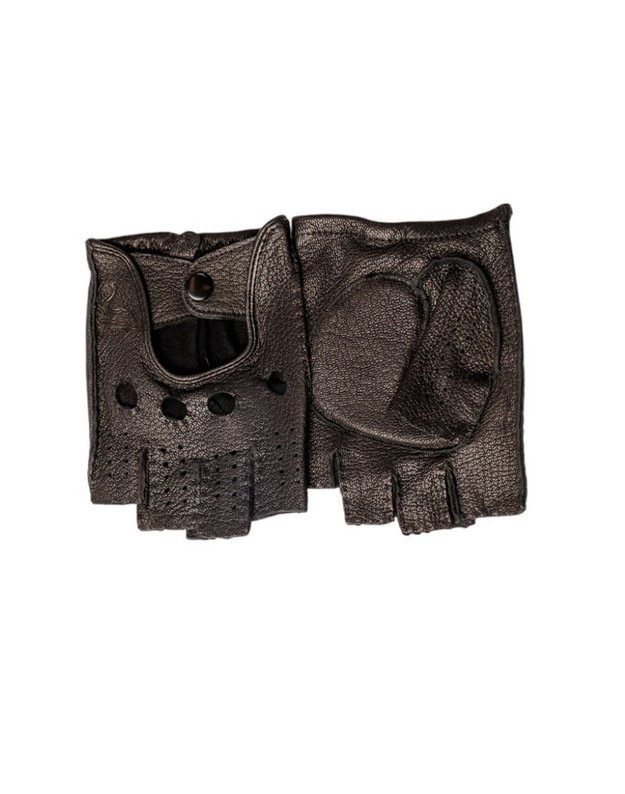 Vyriškos Juodos Odinės Pirštinės Be Pirštų VOA07