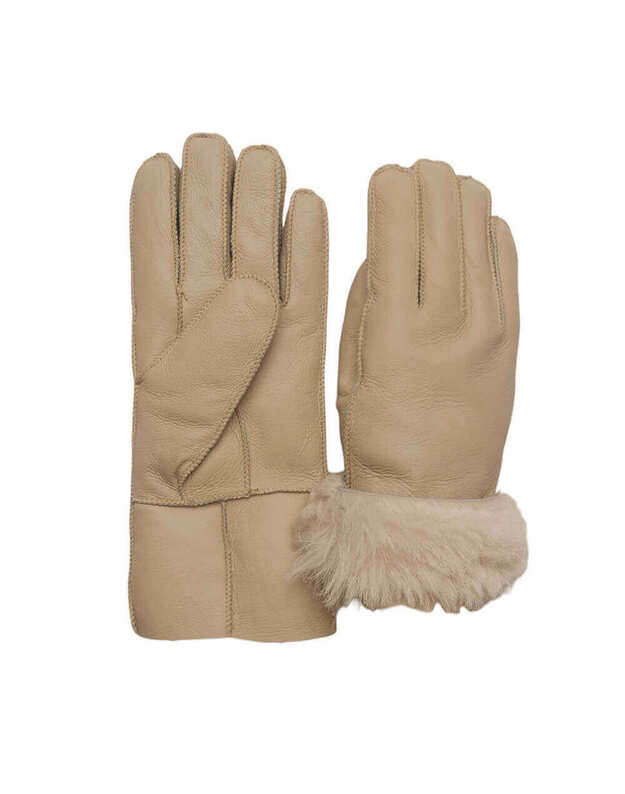 Women's Beige Warm Fur Gloves MKP07 1