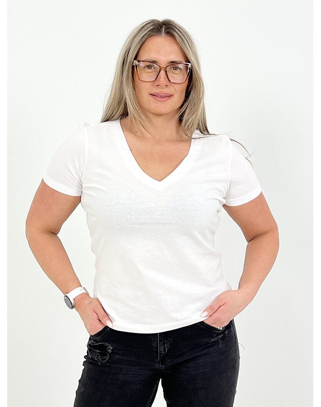 Moteriški marškinėliai V-Neck balti MM045 1