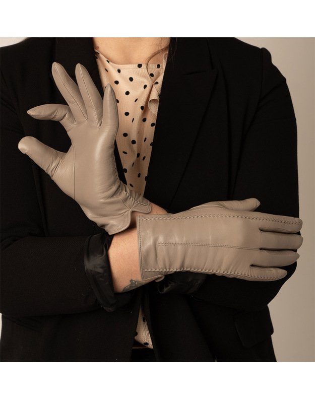 Moteriškos Smėlio Spalvos Natūralios Ožkos Odos Pirštinės Su Vilnoniu Pamušalu MOVZ06