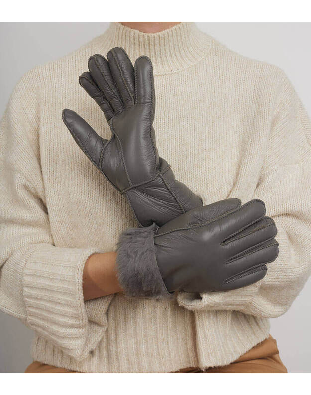 Sieviešu pelēki silti kažokādas cimdi MKP08