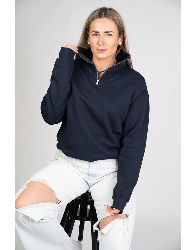 Bliuzons Promodo su užtrauktuku, premium klasė, oversize, mėlynas MM021