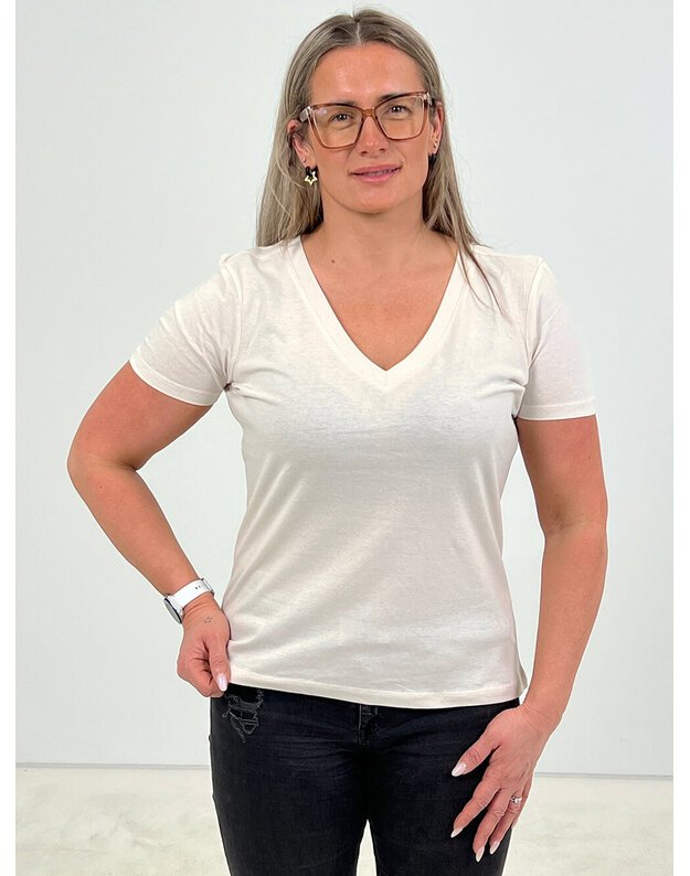 Moteriški marškinėliai V-Neck kreminės spavos MM046 1