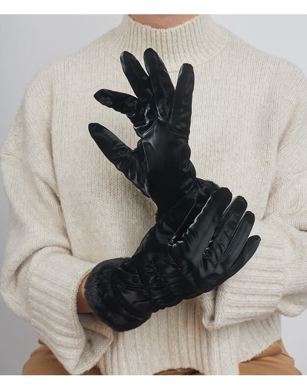 Elegantiškos Juodos Žieminės Pirštinės Moterims KM20 Elegantiškos Juodos Žieminės Pirštinės Moterims KM20