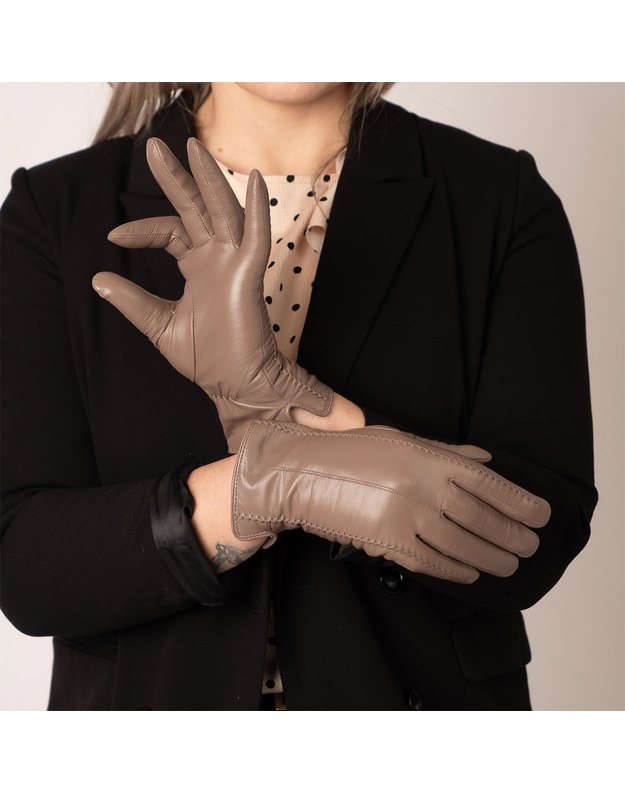 Moteriškos Smėlio Spalvos Natūralios Ožkos Odos Pirštinės Su Vilnoniu Pamušalu MOVZ07