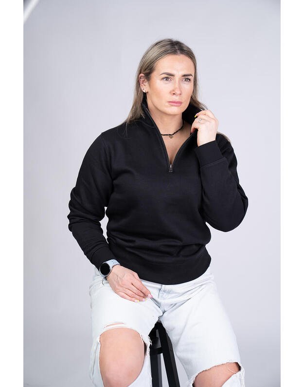 Megztinis su užtrauktuku, oversize, juodas MM022 1