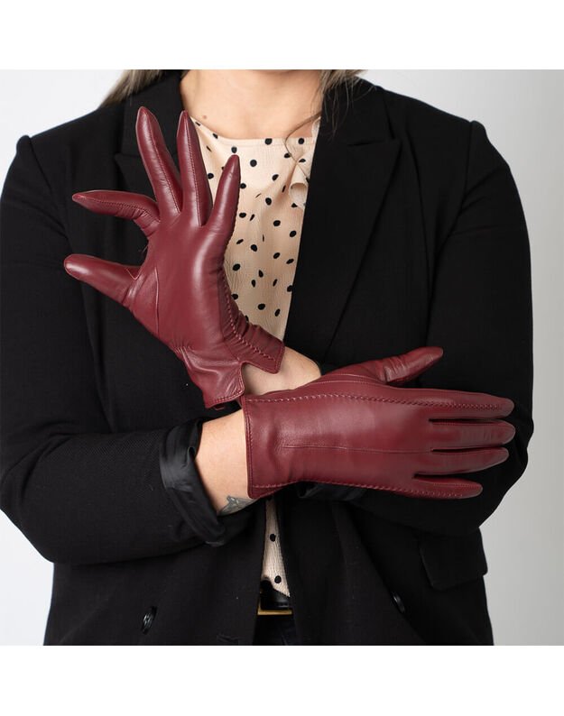 Moteriškos Raudonos Natūralios Ožkos Odos Pirštinės Su Vilnoniu Pamušalu MOVZ08