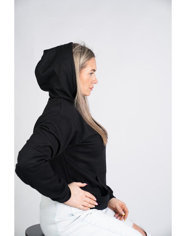 Megztinis su gobtuvu, oversize, juodas MM024