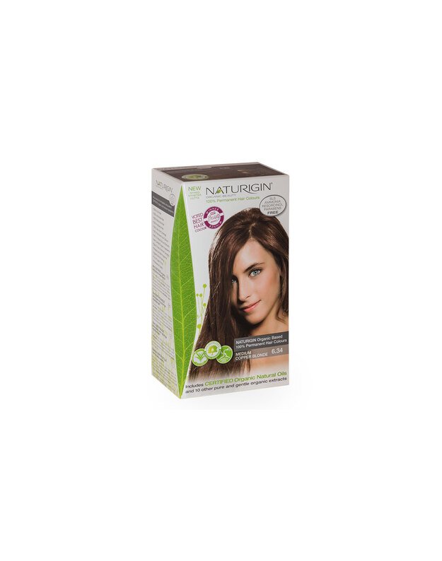NATURIGIN® - ilgalaikiai plaukų dažai be amoniako ir be parabenų Copper Blonde 6.34
