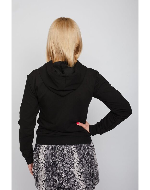 Moteriškas juodas laisvalaikio džemperis su gobtuvu LEN203
