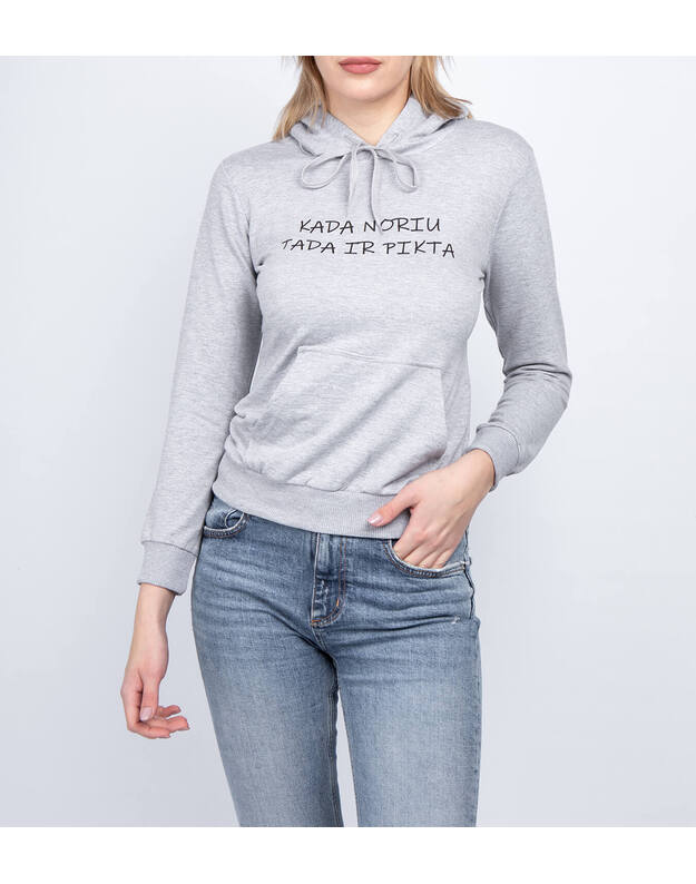 Moteriškas pilkasas laisvalaikio džemperis su gobtuvu LEN51