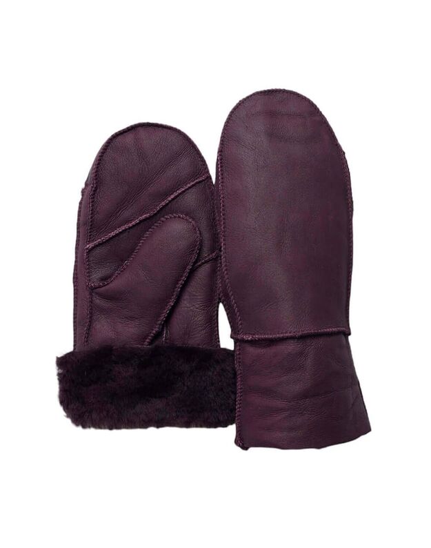 Moteriškos violetinės šiltos kailinės kumštinės MKK30