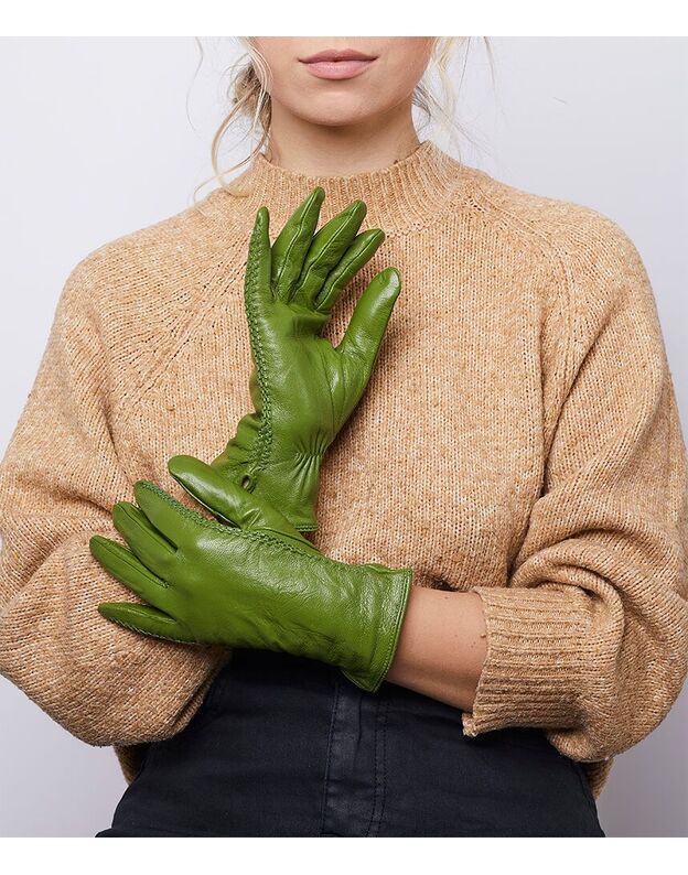 Green Leather Gloves For Women With Extra Wool Layer Online