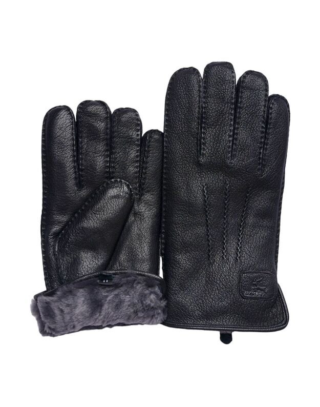 Black Leather Gloves For Men With Extra Natural Fur Layer Online