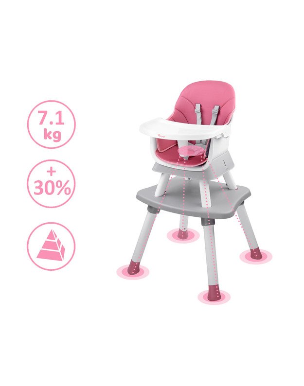 Aukšta maitinimo kėdutė  6in1 - rožinė