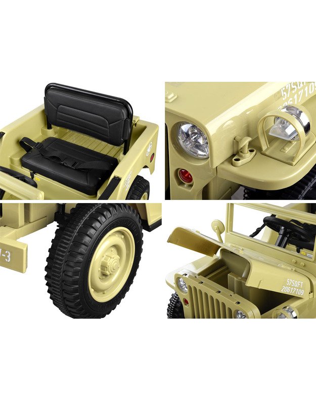 Karinis elektromobilis Willys + nuotolinio valdymo pultelis - smėlio spalvos
