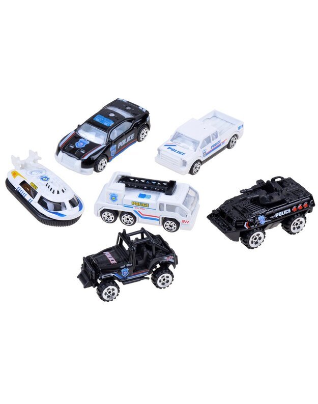 Metal cars, a set of POLICE 6 pcs, ZA3505 springs