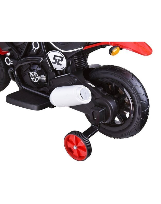 Vaikiškas elektromobilis motociklas su papildomais ratukais - juodas
